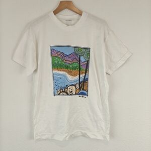 Vintage 90s VTG Ken Done Hawaii Beach Graphic Print White Short Sleeve Shirt M